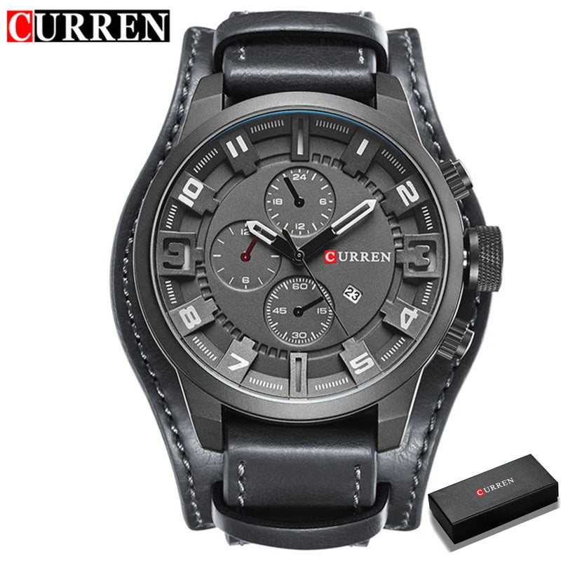Reloj CURREN para Hombre – Correa de Cuero, Movimiento de Cuarzo, 46 mm