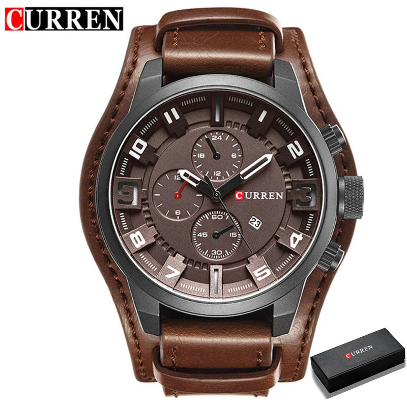Reloj CURREN para Hombre – Correa de Cuero, Movimiento de Cuarzo, 46 mm