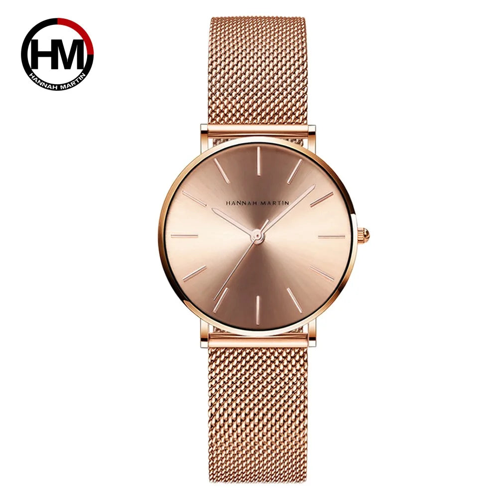 Reloj Hannah Martin 36mm – Acero Inoxidable, Cuarzo Japonés, Rosa Dorado