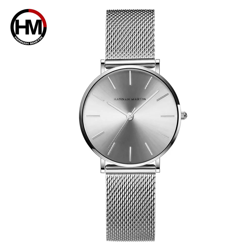 Reloj HANNAH MARTIN para Mujer – Acero Inoxidable, Movimiento de Cuarzo Japonés, 36 mm