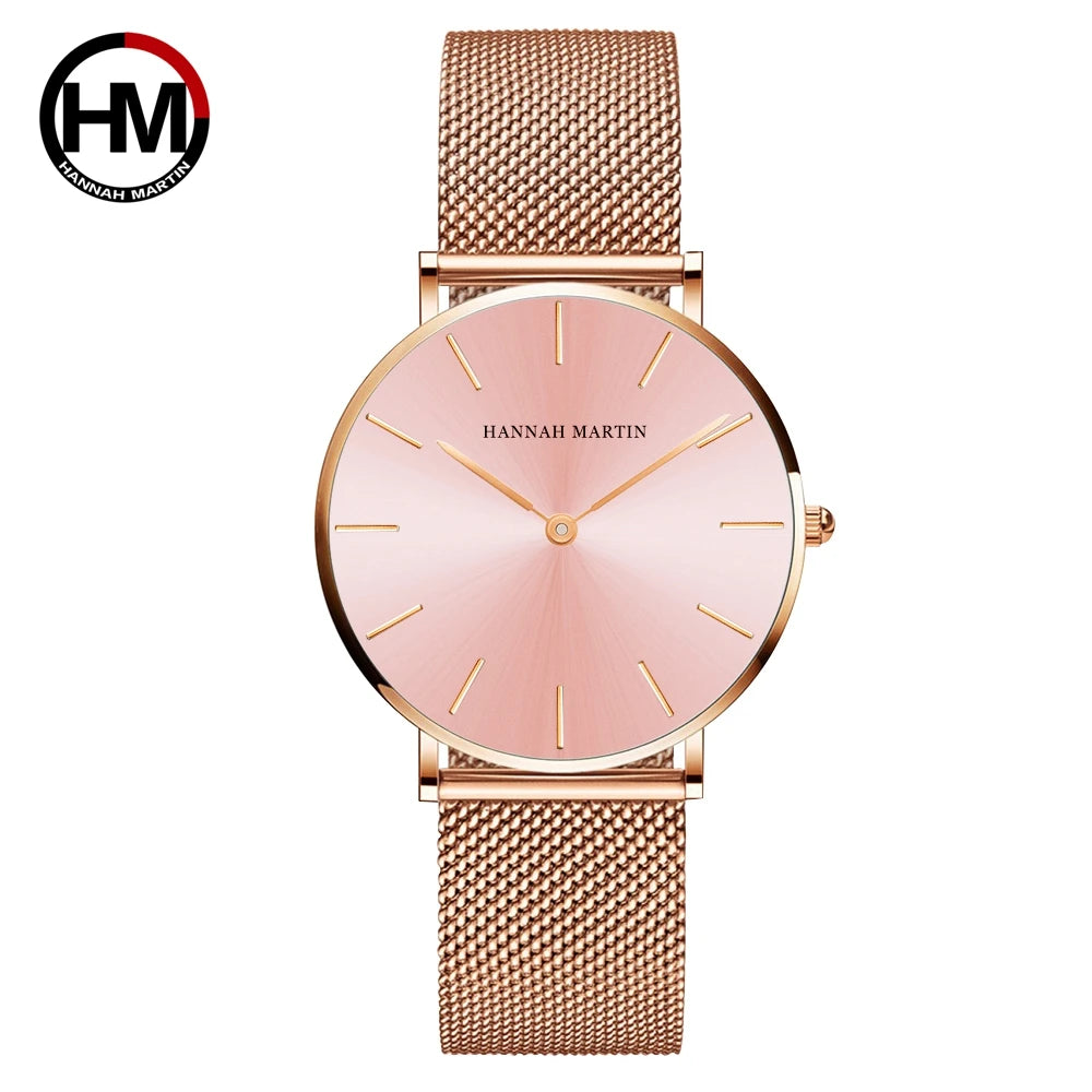 Reloj Hannah Martin 36mm – Acero Inoxidable, Cuarzo Japonés, Rosa Dorado