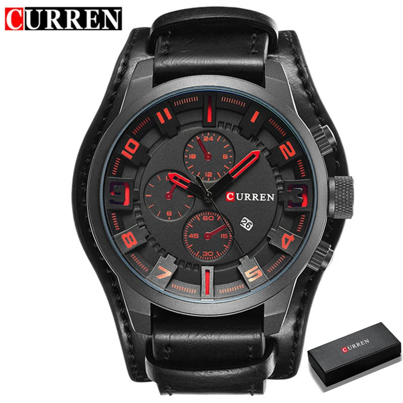 Reloj CURREN para Hombre – Correa de Cuero, Movimiento de Cuarzo, 46 mm