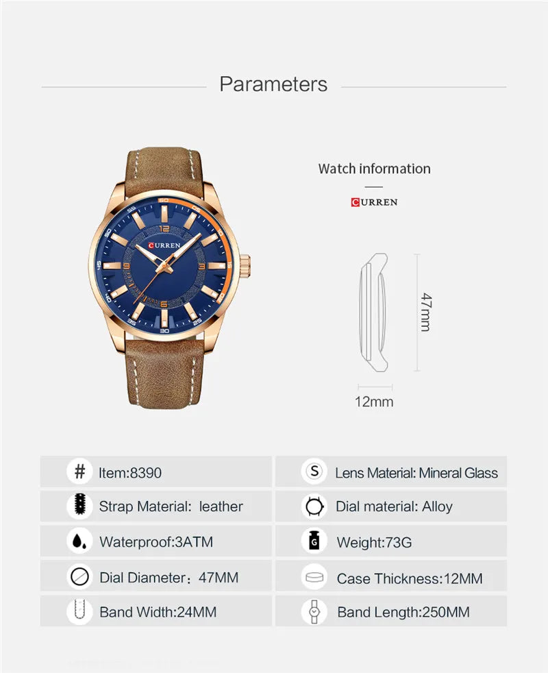 Reloj CURREN para Hombre – Correa de Cuero y Movimiento de Cuarzo