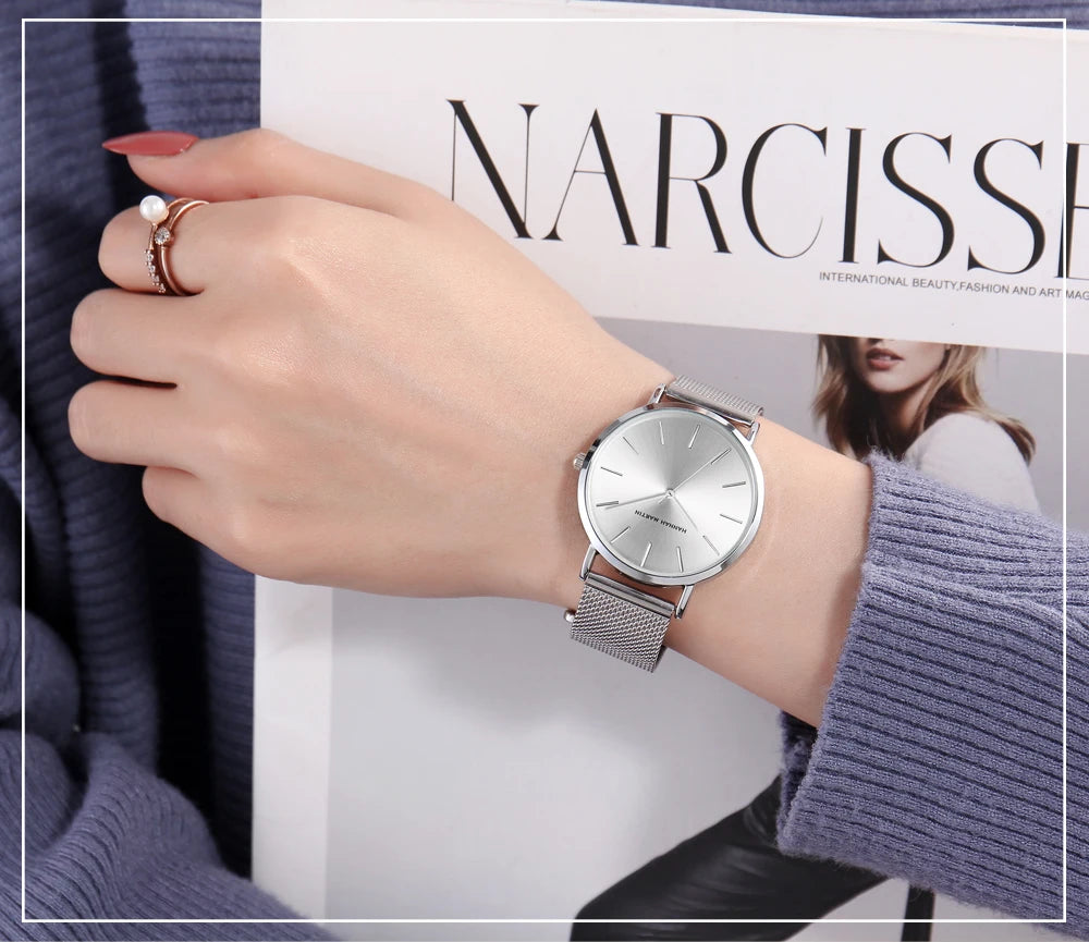 Reloj HANNAH MARTIN para Mujer – Acero Inoxidable, Movimiento de Cuarzo Japonés, 36 mm