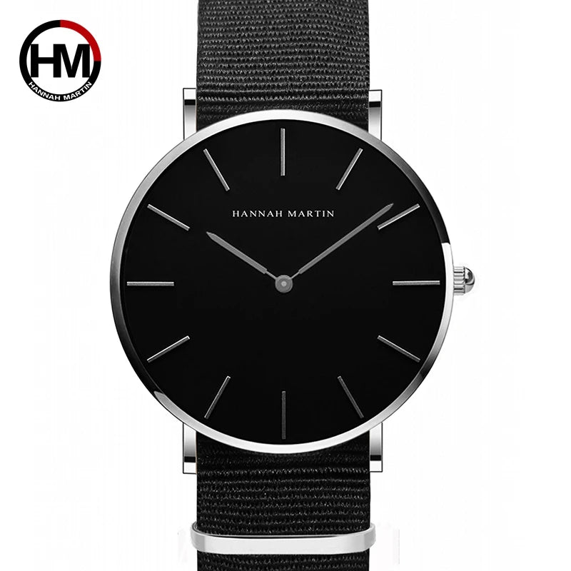 Reloj Unisex Hannah Martin – Correa de Cuero, Negro, Diseño Minimalista
