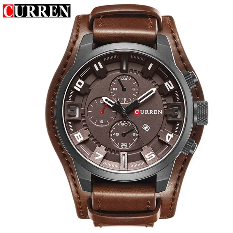 Reloj CURREN para Hombre – Correa de Cuero, Movimiento de Cuarzo, 46 mm