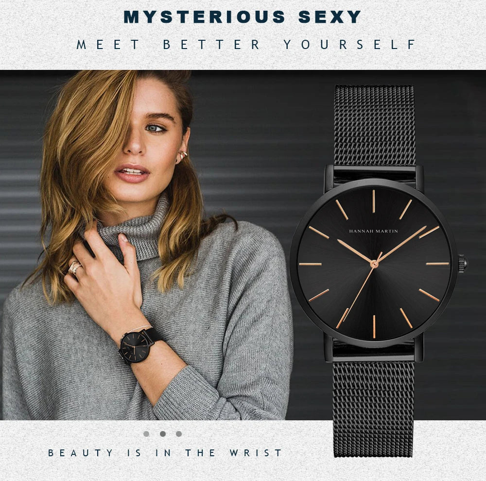 Reloj HANNAH MARTIN para Mujer – Acero Inoxidable, Movimiento de Cuarzo Japonés, 36 mm