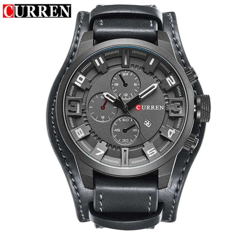 Reloj CURREN para Hombre – Correa de Cuero, Movimiento de Cuarzo, 46 mm