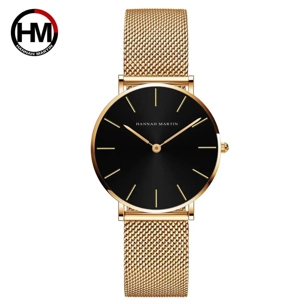Reloj Hannah Martin 36mm – Acero Inoxidable, Cuarzo Japonés, Rosa Dorado