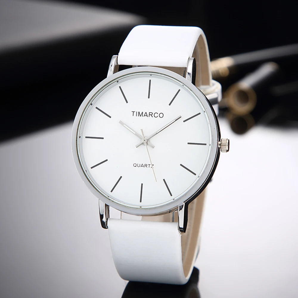 Reloj WoMaGe para Mujer – Correa de Cuero Blanco, Diseño Minimalista, 40 mm