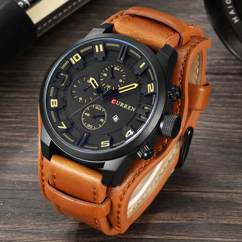 Reloj CURREN para Hombre – Correa de Cuero, Movimiento de Cuarzo, 46 mm