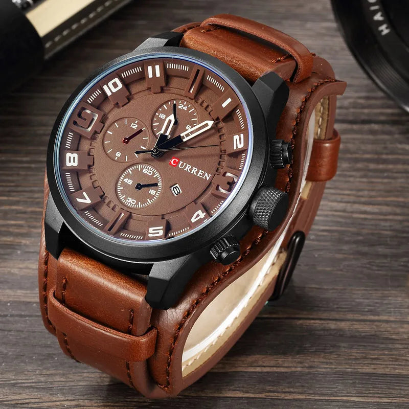 Reloj CURREN para Hombre – Correa de Cuero, Movimiento de Cuarzo, 46 mm