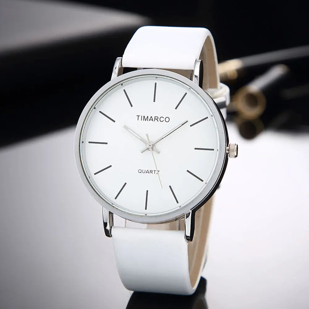 Reloj WoMaGe para Mujer – Correa de Cuero Blanco, Diseño Minimalista, 40 mm