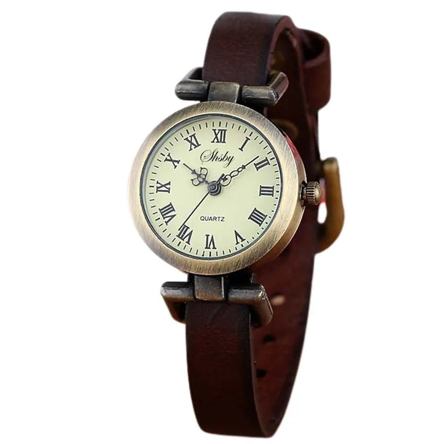 Reloj ROMA Vintage para Mujer – Correa de Cuero y Movimiento de Cuarzo