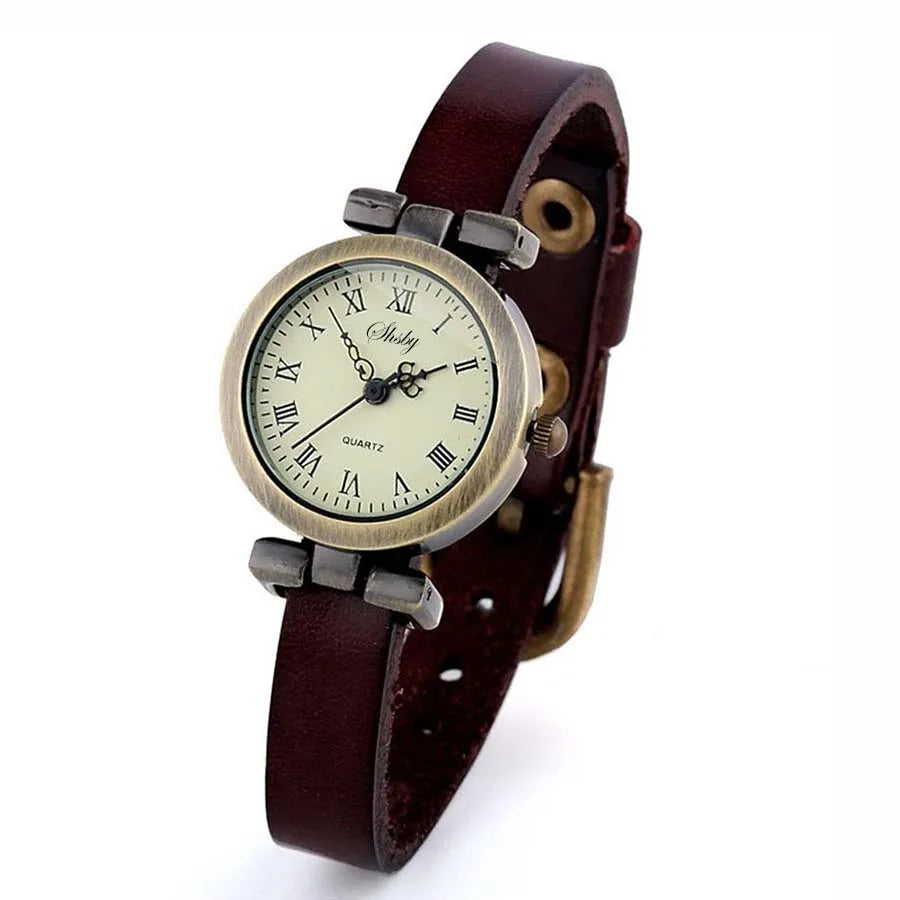 Reloj ROMA Vintage para Mujer – Correa de Cuero y Movimiento de Cuarzo