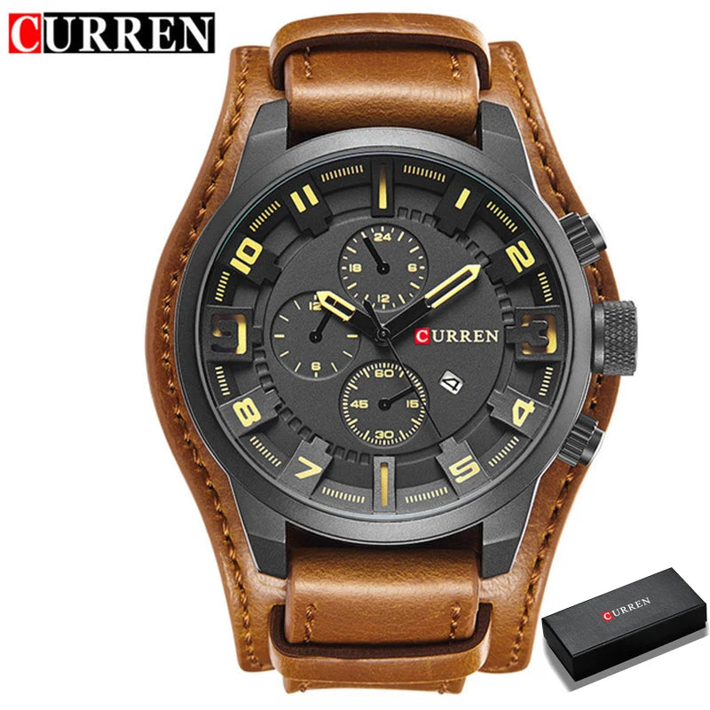 Reloj CURREN para Hombre – Correa de Cuero, Movimiento de Cuarzo, 46 mm