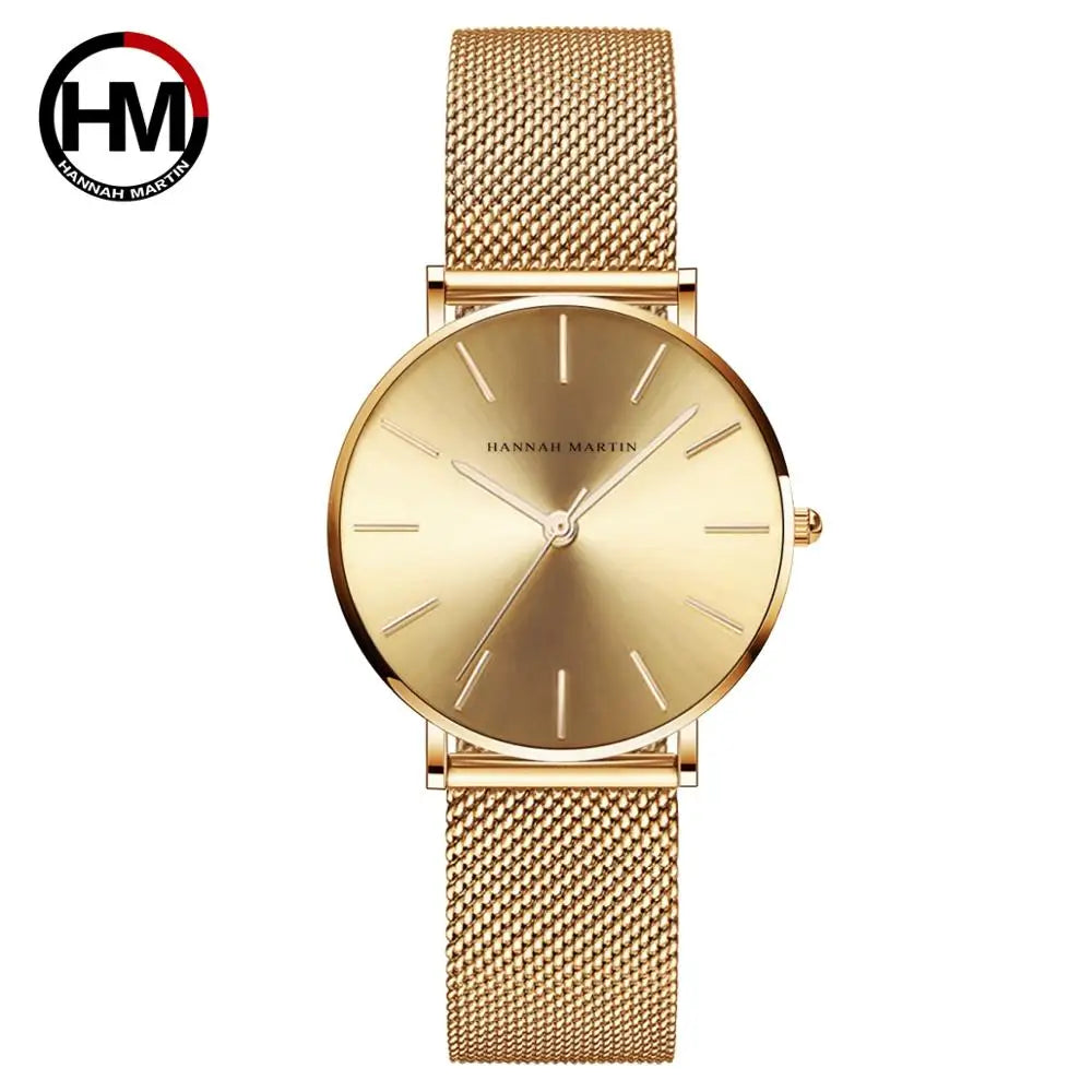 Reloj Hannah Martin 36mm – Acero Inoxidable, Cuarzo Japonés, Rosa Dorado
