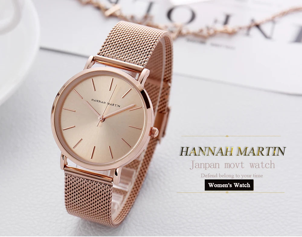 Reloj HANNAH MARTIN para Mujer – Acero Inoxidable, Movimiento de Cuarzo Japonés, 36 mm