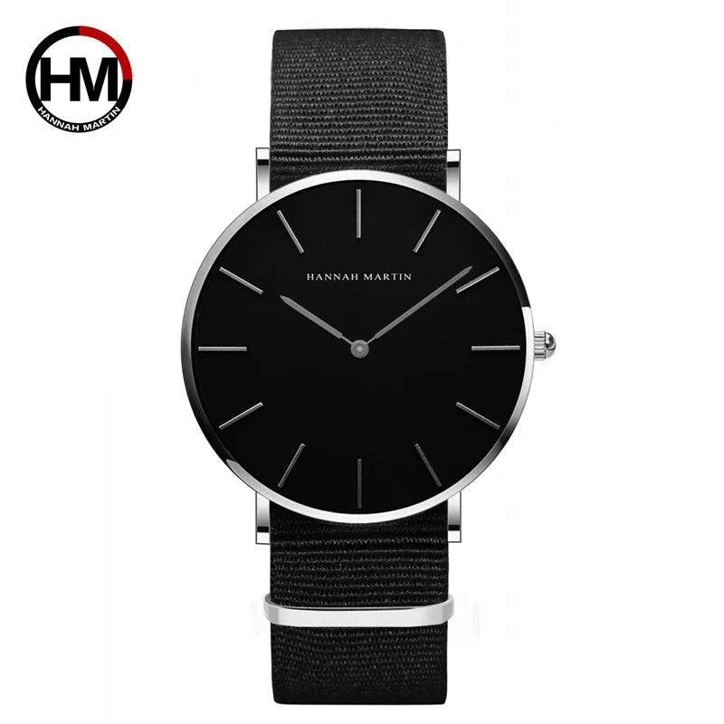 Reloj Unisex Hannah Martin – Correa de Cuero, Negro, Diseño Minimalista