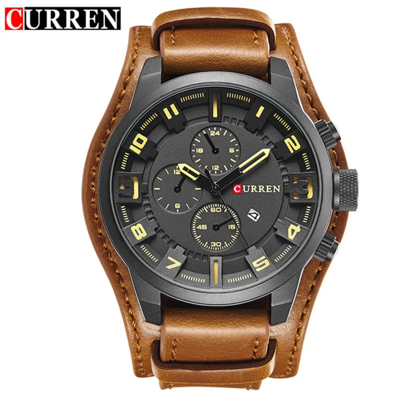 Reloj CURREN para Hombre – Correa de Cuero, Movimiento de Cuarzo, 46 mm