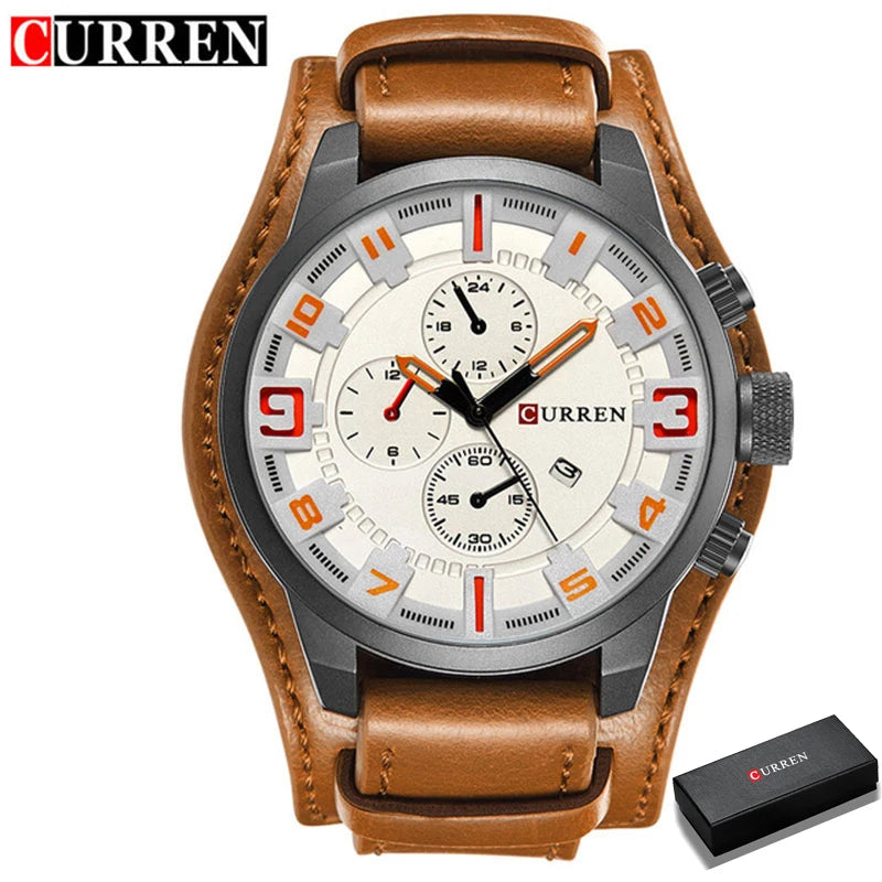 Reloj CURREN para Hombre – Correa de Cuero, Movimiento de Cuarzo, 46 mm