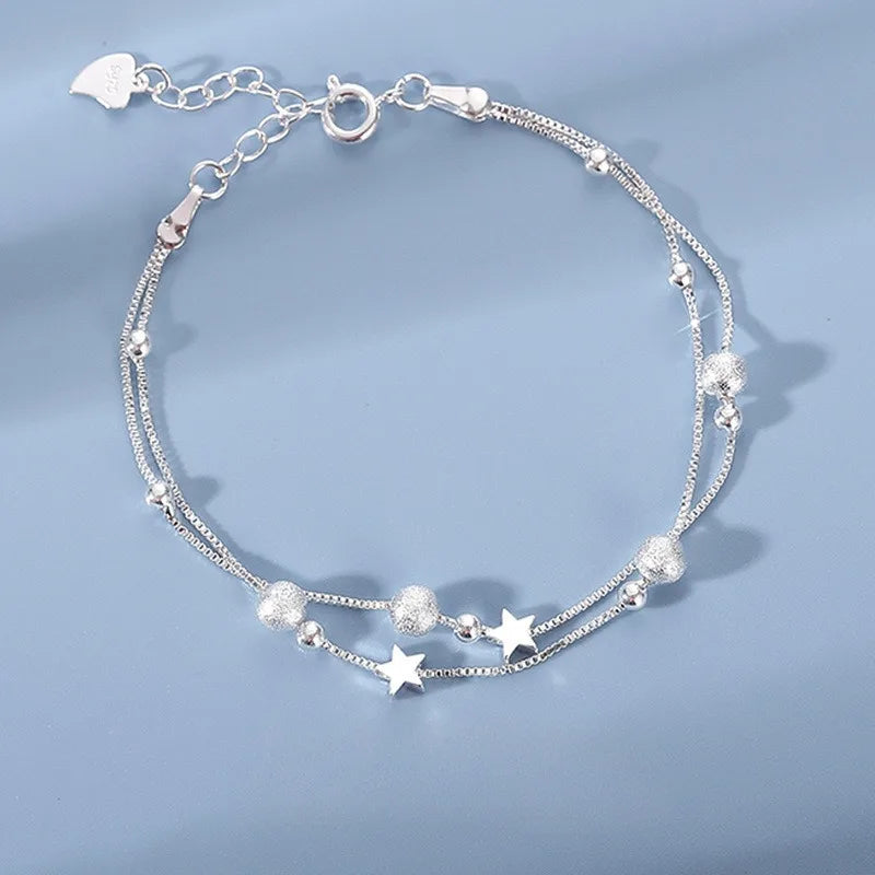 Pulsera de Estrellas Doble Capa en Plata 925 – Ajustable y Elegante