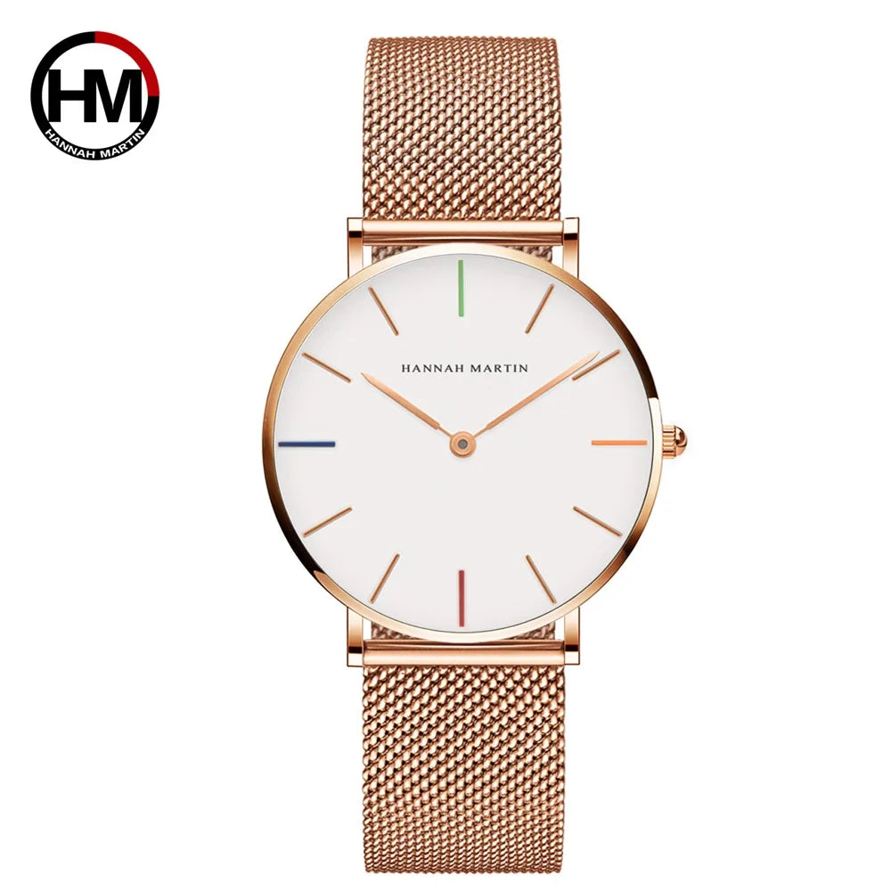 Reloj Hannah Martin 36mm – Acero Inoxidable, Cuarzo Japonés, Rosa Dorado