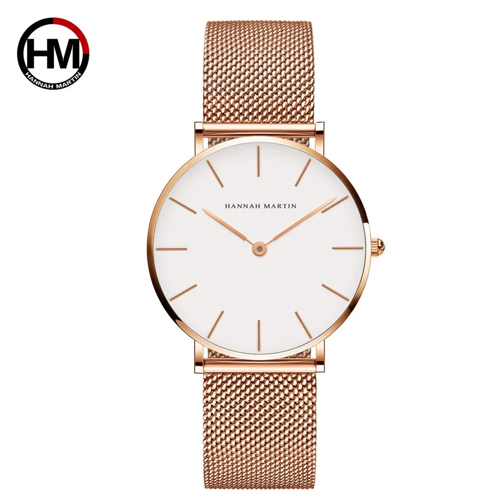 Reloj HANNAH MARTIN para Mujer – Acero Inoxidable, Movimiento de Cuarzo Japonés, 36 mm