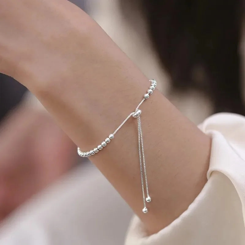 Pulsera de Cuentas Redondas en Plata 925 – Ajustable y Unisex