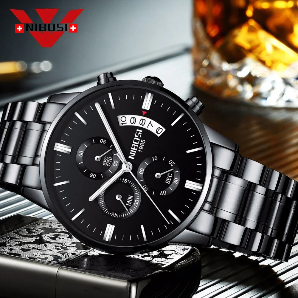 Reloj NIBOSI para Hombre – Cronógrafo de Acero Inoxidable y Movimiento de Cuarzo