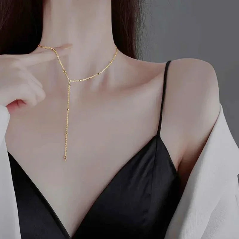 Collar LATS Doble Capa con Borlas – Cadena Geométrica de Metal para Mujer