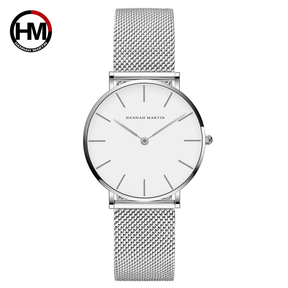 Reloj HANNAH MARTIN para Mujer – Acero Inoxidable, Movimiento de Cuarzo Japonés, 36 mm