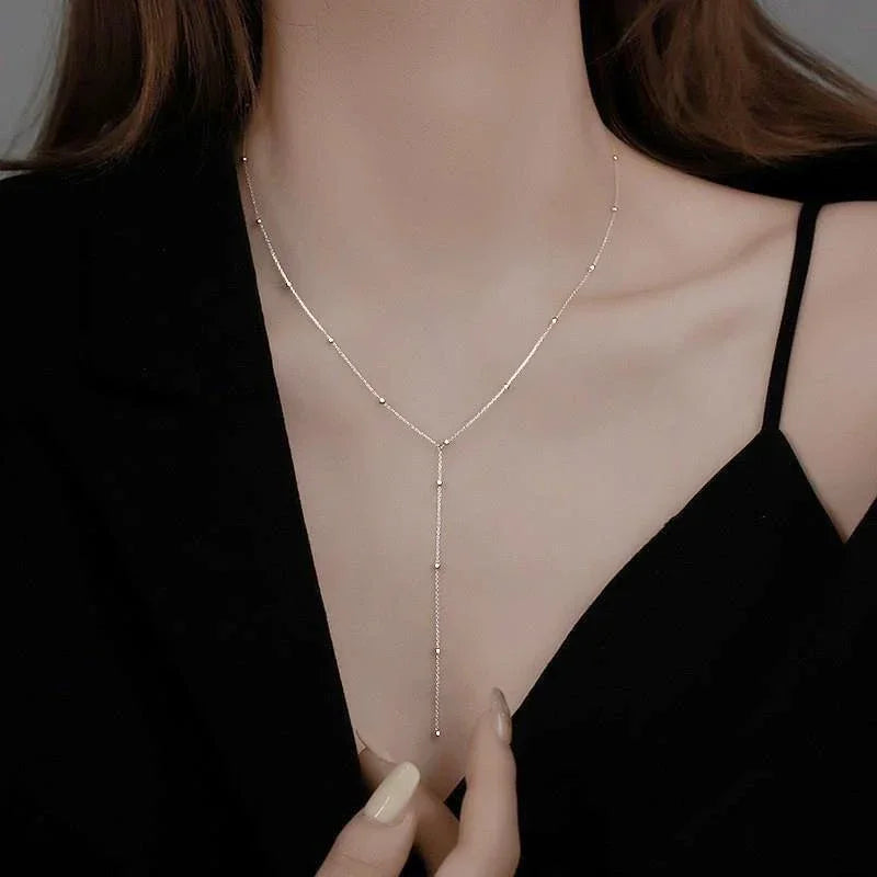 Collar LATS Doble Capa con Borlas – Cadena Geométrica de Metal para Mujer