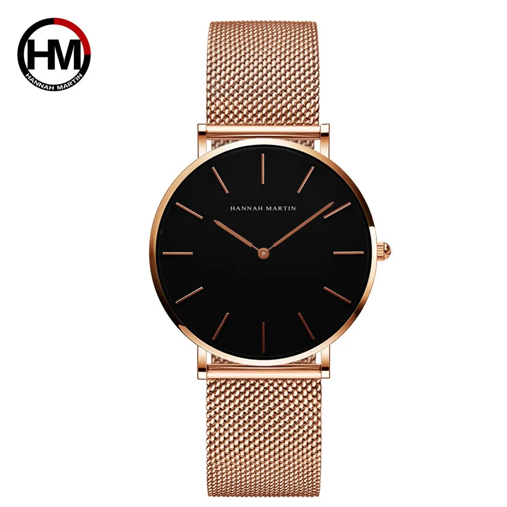 Reloj Hannah Martin 36mm – Acero Inoxidable, Cuarzo Japonés, Rosa Dorado