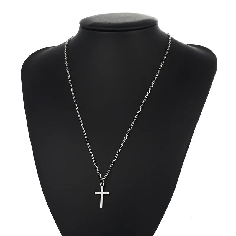 Collar con Cruz – Cadena Larga Plateada, Unisex