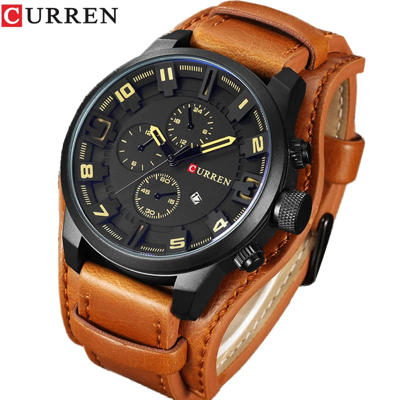 Reloj CURREN para Hombre – Correa de Cuero, Movimiento de Cuarzo, 46 mm