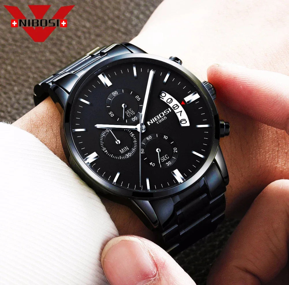 Reloj NIBOSI para Hombre – Cronógrafo de Acero Inoxidable y Movimiento de Cuarzo