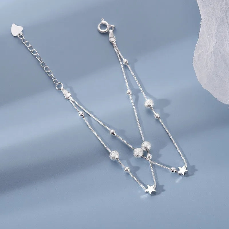 Pulsera de Estrellas Doble Capa en Plata 925 – Ajustable y Elegante