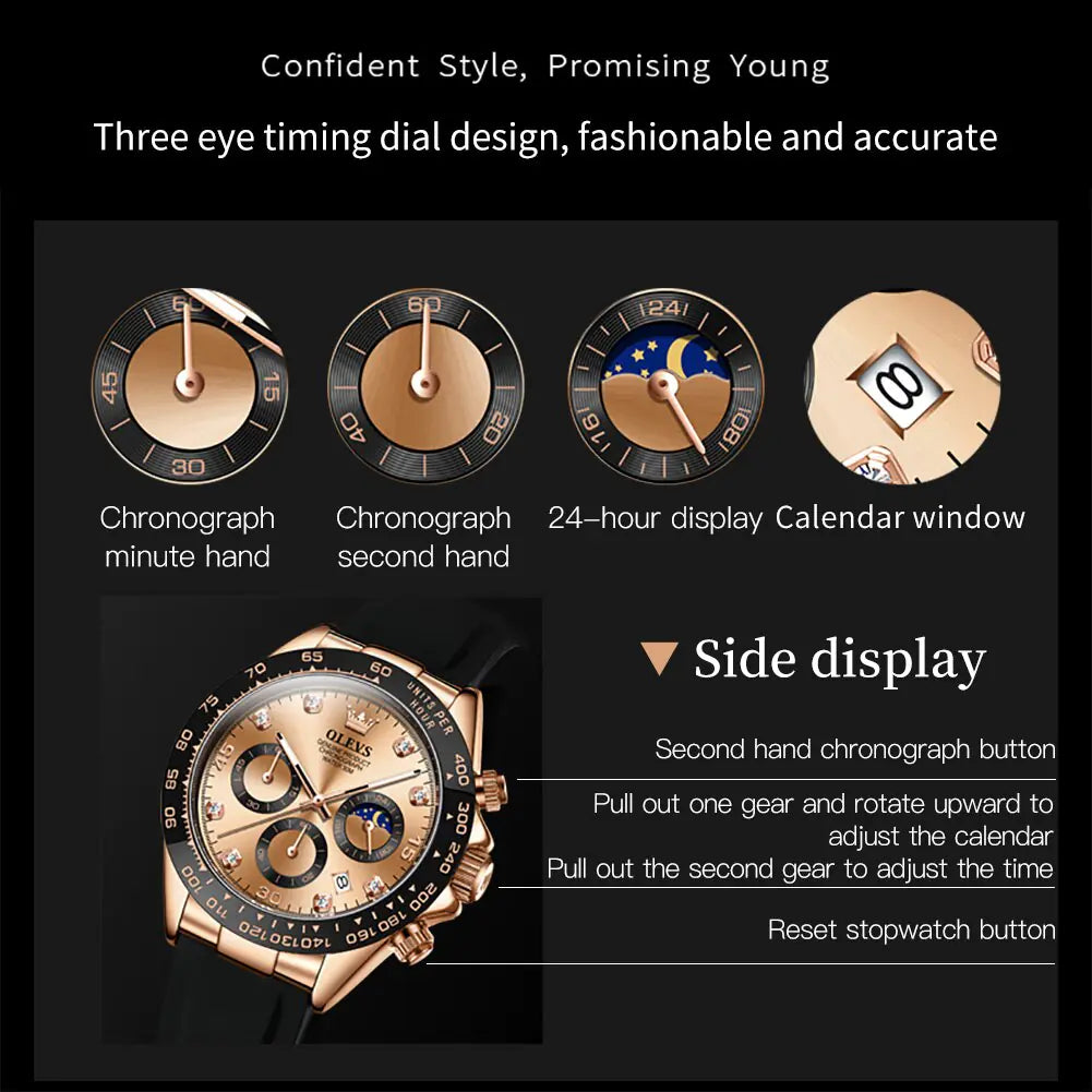 Reloj Cronógrafo de Cuarzo Impermeable de Lujo para Hombre OLEVS